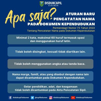 Aturan Baru Pencatatan Nama Pada Dokumen Kependudukan
